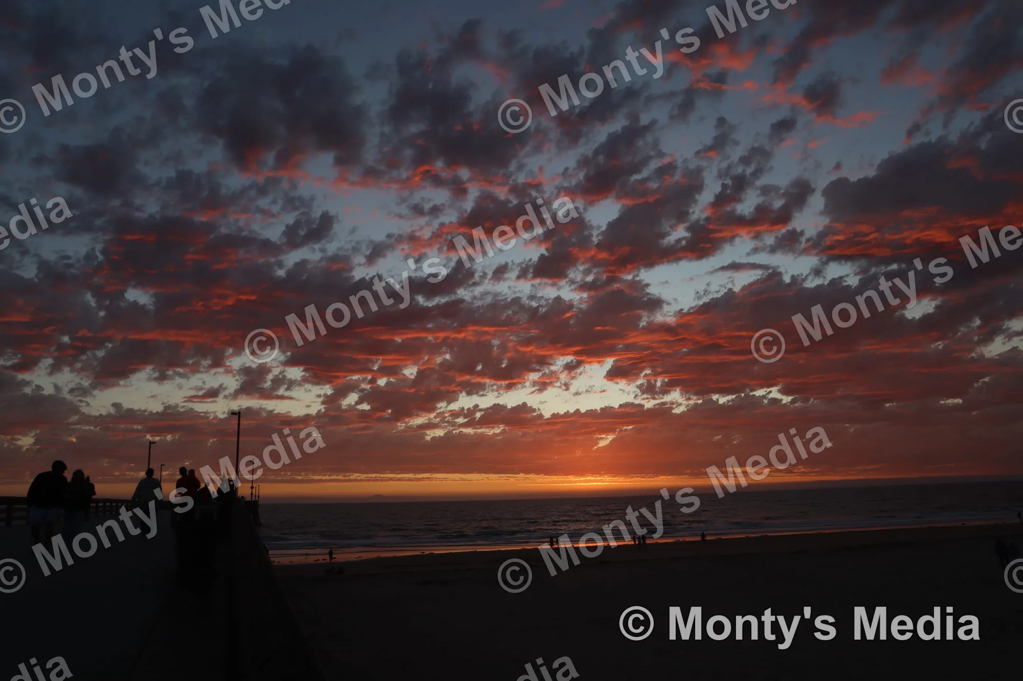 Pier Sunset Red Clouds